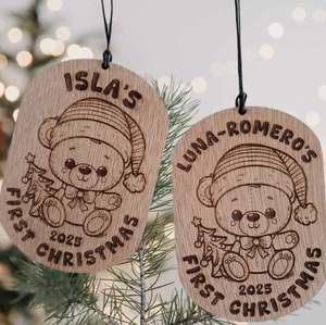 Custom Christmas Decorations: Personalised Baby's First Christmas Wooden Christmas Decoration