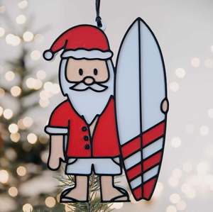 Custom Christmas Decorations: Surfing Santa 3d-Printed Christmas Decoration