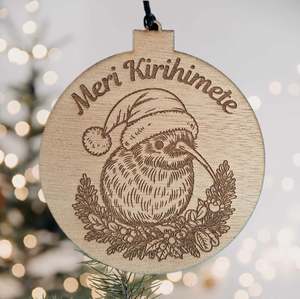 Custom Christmas Decorations: Meri Kirihimete with Kiwi Wooden Christmas Decoration