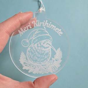 Custom Christmas Decorations: Meri Kirihimete with Kiwi Clear Acrylic Christmas Decoration