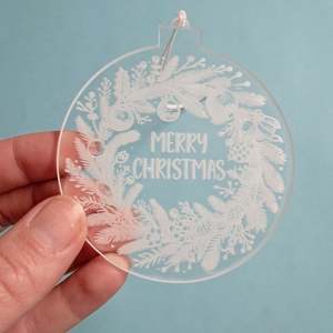 Custom Christmas Decorations: Merry Christmas Wreath Clear Acrylic Christmas Decoration