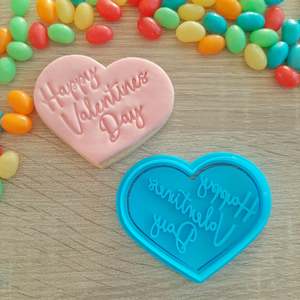 Valentines Day Cutters Stamps: Happy Valentines Day Heart Cookie Cutter & Fondant Stamp