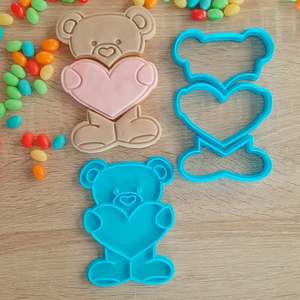 Valentines Day Cutters Stamps: XL Teddy (6pcs) Cookie Cutter & Fondant Stamp Set