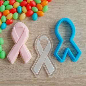 Breastcancer Awareness Cookie Cutters Fondant Stamps: Pink Ribbon Raised Acrylic Fondant Stamp & Cookie Cutter