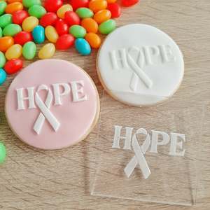 Breastcancer Awareness Cookie Cutters Fondant Stamps: HOPE (pink ribbon) Raised Acrylic Fondant Stamp