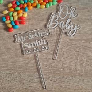 Custom Name Word Cake Toppers: Custom Engraved Acrylic Clear Cake Topper