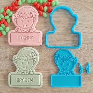 XL Elf with Name Box (4pcs) Cookie Cutter & Fondant Stamp Set