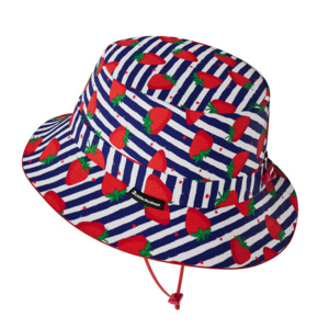 Wide Brim Summer Bucket Hat - Strawberry Stripes