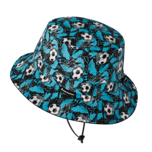 Kids Summer Bucket Hats: Wide Brim Summer Bucket Hat - Football Soccer Blue