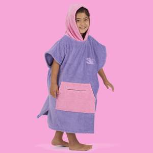100% Cotton Thick Hooded Poncho Towel - Purple/Pink