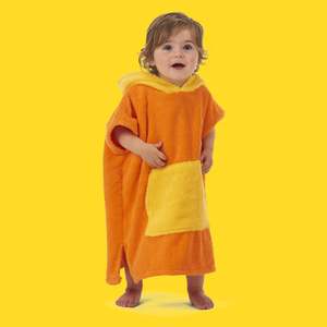 100% Cotton Thick Hooded Poncho Towel - Orange/Yellow