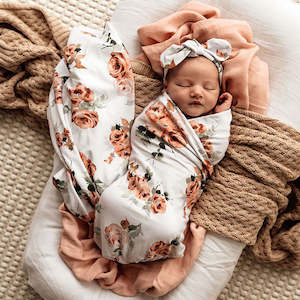 Snuggle Hunny: Rosebud | Baby Jersey Wrap & Topknot Set