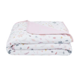 Living Textiles: Organic Muslin Pram Blanket - Botanical/Blush