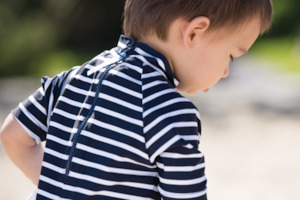 Striped Swimwear For Kids: Kids Classic Fullsuit Short Sleeve Stripes Swimsuit