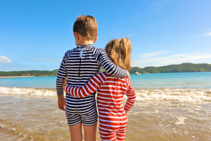 Striped Swimwear For Kids: Kids Classic Fullsuit Long Sleeve Stripes Swimsuit