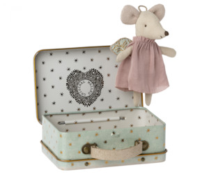 Soft Toy: Maileg Angel Mouse In Suitcase