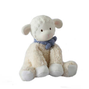 Tikiri Lucas Lamb With Rubber Teether Head & Blue Bow