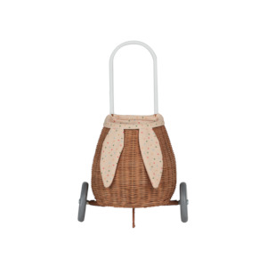 Accessories: Olli Ella Rattan Bunny Luggy with Lining - Gumdrop