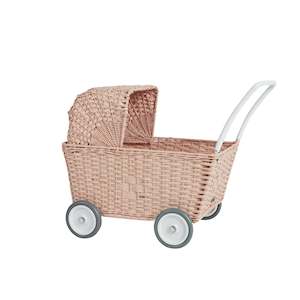 Dinkum Dolls Accessories: Olli Ella Rattan Strolley - Rose