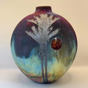 Mark James: Raku Vessel Nikau's Sun (ed. 159)