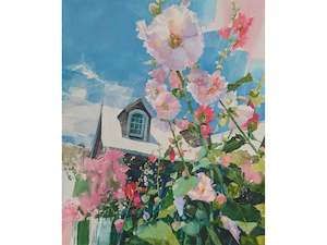 Galina Kim: Hollyhocks in Akaroa I