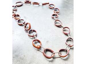 Brown antler & silver chain necklace