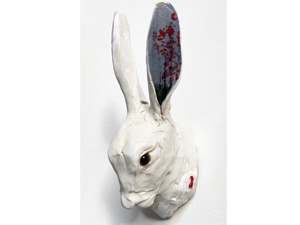 Kylie Matheson: Wall Rabbit Head, painted ears Red flowers