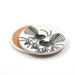 Living: Ceramic Coaster Linocut Fantail