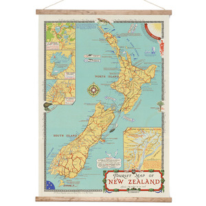 Art: NZ Tourist Map Canvas Wall Chart