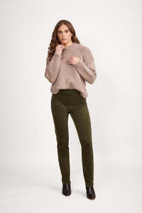 Slim Leg Full Length Pull On Cord Deep Sage