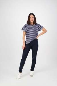 Skinny Leg Full Length Contrast Stitch Pull On Indigo