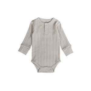Products: Woolbabe LS Henley Bodysuit-Pebble Marl