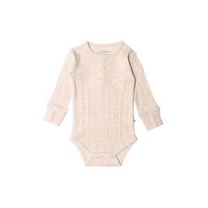 Woolbabe LS Henley Bodysuit-Natural Marl