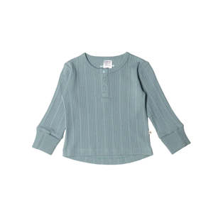 Woolbabe Long Sleeve Henley Top-Tide Marl