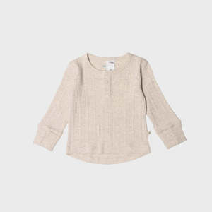 Woolbabe Long Sleeve Henley Top-Natural Marl