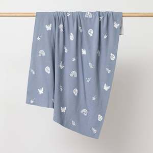 Blanket Enchanted Garden in Sky Blue Organic Cotton