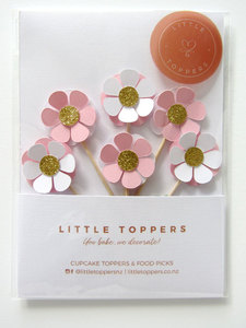 Products: Pink & White Flower Food Picks Flower Food Picks Little Toppers (NZ)