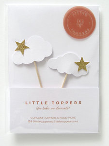 Products: White Cloud with Gold Star Baby Shower Cupcake Toppers Little Topper