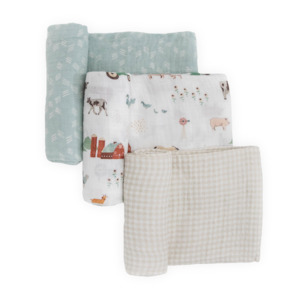 Little Unicorn: Little Unicorn 3pk Cotton Muslin Swaddle | Farmyard