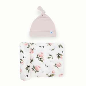 Little Unicorn Stretch Knit Hat & Swaddle Set | Watercolour Rose