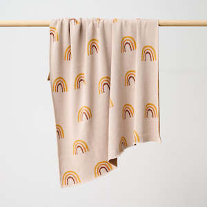 Bassinet Bedding: Knitted Heirloom Blanket | Rainbows | Oat