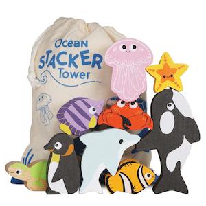 Gift Toddler: Le Toy Van Stacker Tower and Bag | Ocean Life Stacking Animals & Bag