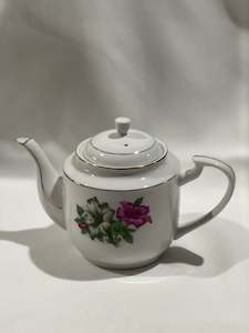 White Teapot - Pink/green flowers (For Hire)