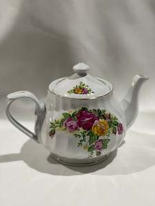 Kids Birthday Party Hire: White Teapot - Pink/yellow flowers (For Hire)