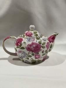 White Teapot - Pink/lilac flowers (For Hire)
