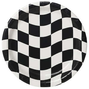 Party Supplies: Black & White Checkered Dinner Plates