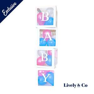 Lively Co Exclusive: Baby Boxes Baby Shower Balloon Box with Pink, Blue & White Balloons Pack