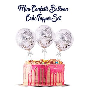 Cupcake Toppers: Mini Confetti Balloon Cake Topper Set Silver