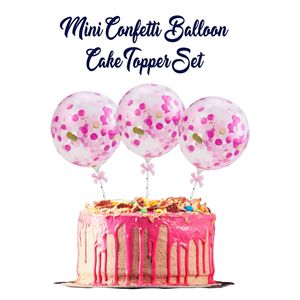 Mini Confetti Balloon Cake Topper Set Pink & Gold