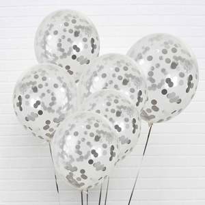 Confetti 1: Silver Pre-filled Confetti Balloons 6 Pack